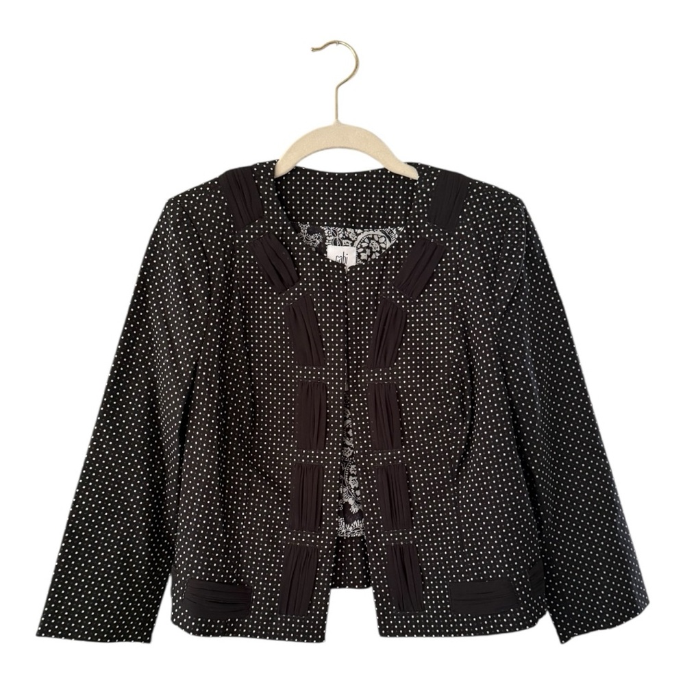 CAbi Seaside Dot Jacket Black White Polka Dot Cropped Jacket Size 6 NWT
